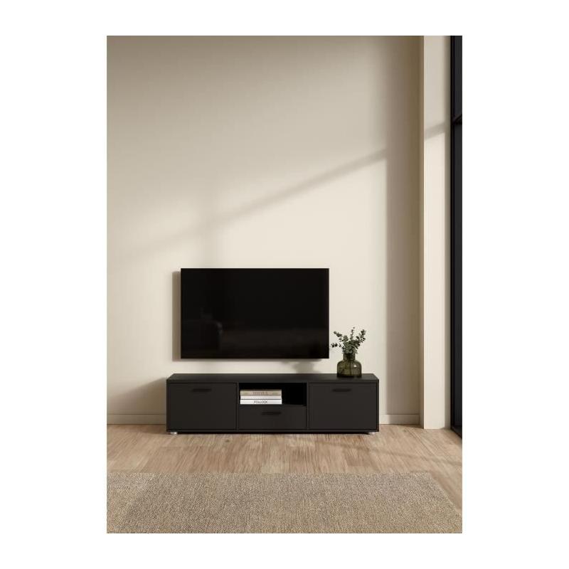 Meuble TV MEDIA Noir mat - Design moderne - Rangement optimal