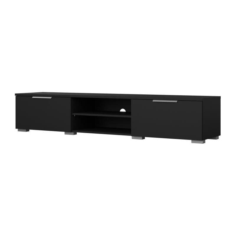 Meuble TV design - Noir mat - 2 tiroirs - 172,7 cm