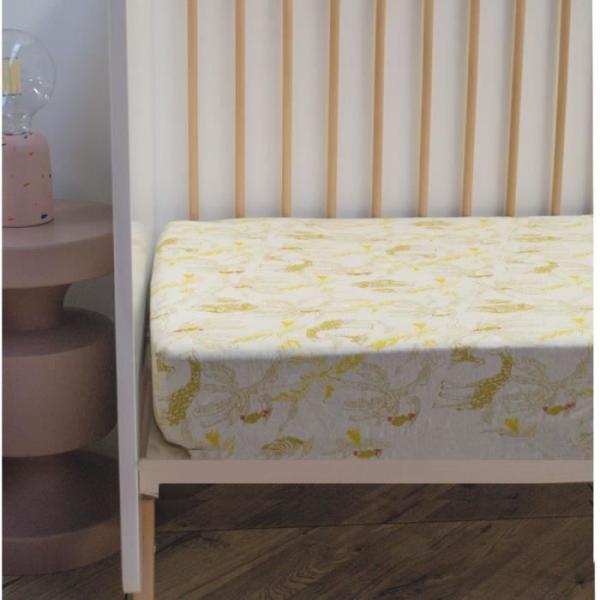 Drap housse Jersey enfant imprimé animaux de la savane Jaune 60x120 cm