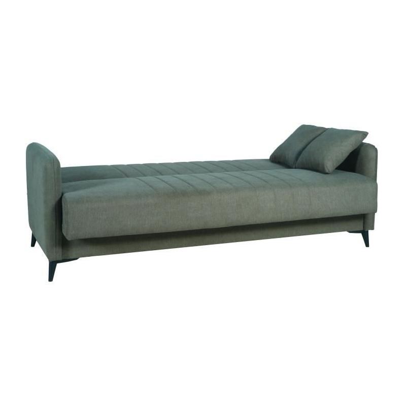 Canapé convertible 3 places ENZO - Tissu vert foncé - Coffre de rangement