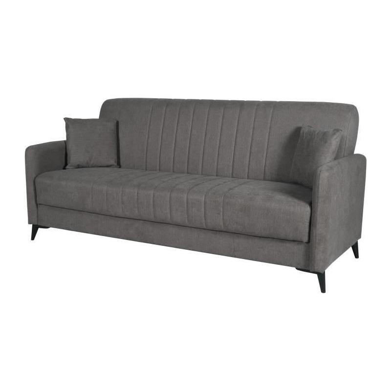 Canapé convertible 3 places ENZO taupe - Coffre de rangement