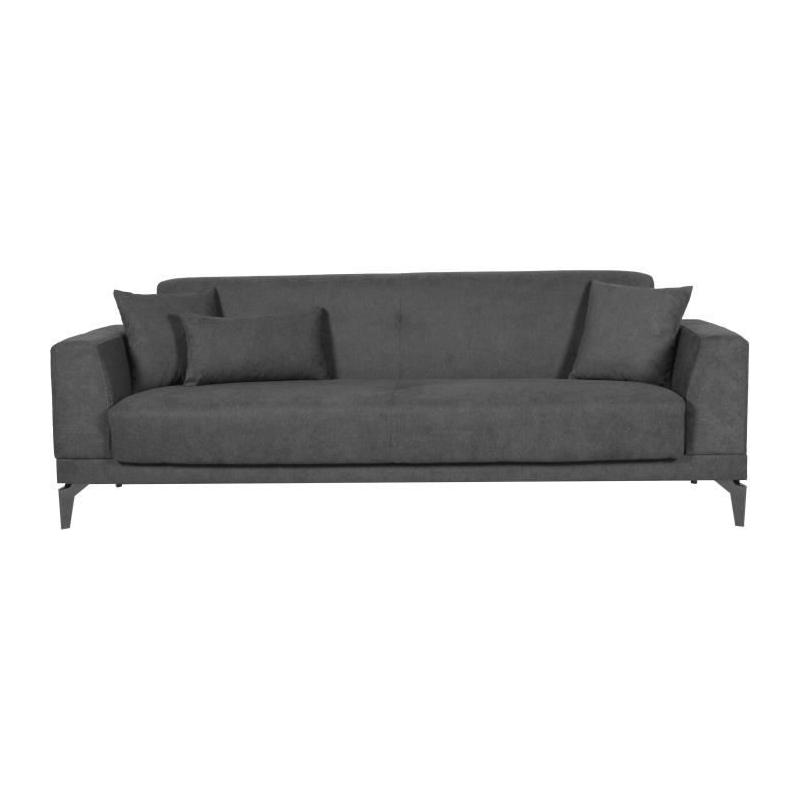 Canapé convertible 3 places HENRY - Tissu gris clair - Design moderne