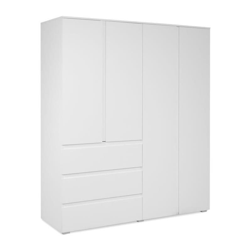Armoire élégante pour chambre - Décor blanc - 4 portes