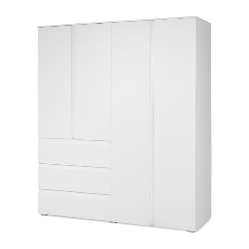 Armoire élégante pour chambre - Décor blanc - 4 portes