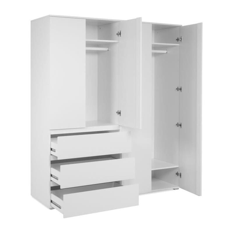 Armoire élégante pour chambre - Décor blanc - 4 portes