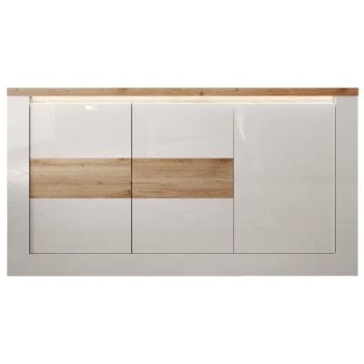 Buffet élégant IMOLA Blanc laqué/Chêne Clair LED - 160 x 43 x 88 cm
