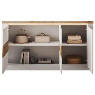 Buffet élégant IMOLA Blanc laqué/Chêne Clair LED - 160 x 43 x 88 cm