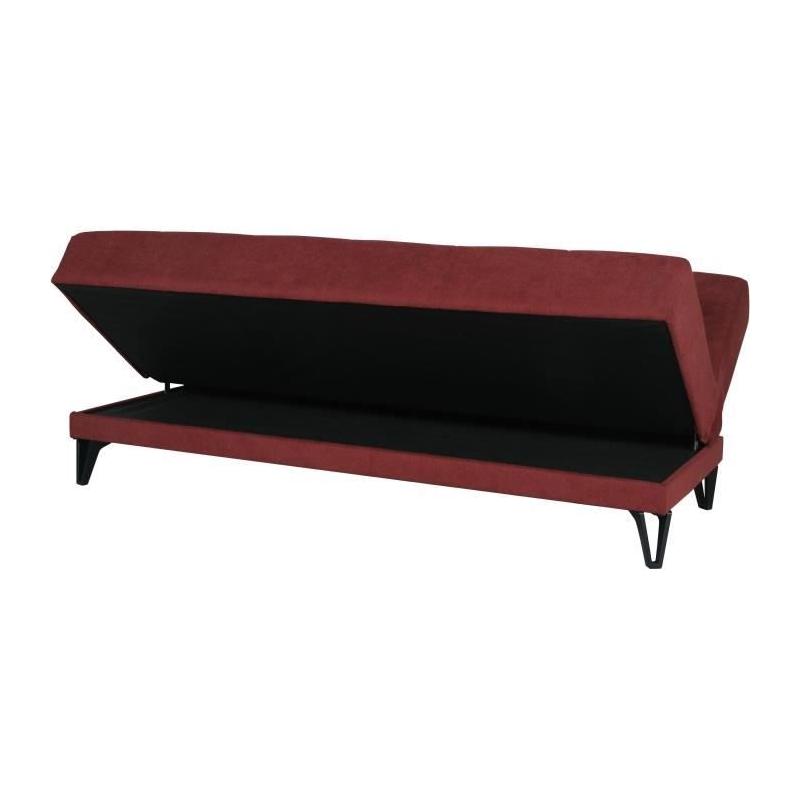 Banquette convertible 3 places LIMRA rouge - Avec rangement - 190 x 87 x 87 cm