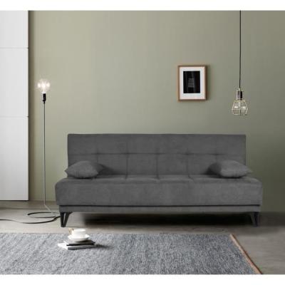 Banquette convertible 3 places LIMRA - Tissu gris clair - Coffre de rangement