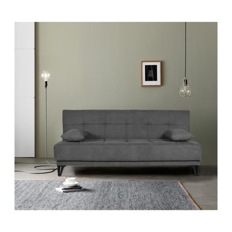 Banquette convertible 3 places LIMRA - Tissu gris clair - Coffre de rangement