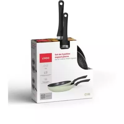 Ensemble 3 poêles aspect pierre Livoo MEN124VE - Vert Ensemble 3 poêles aspect pierre Livoo MEN124VE - Vert