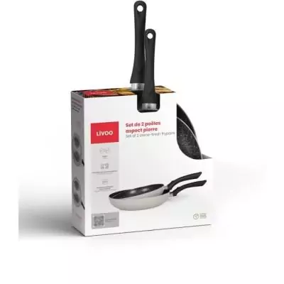 Ensemble de 3 poêles aspect pierre - Livoo - MEN124GR - Gris