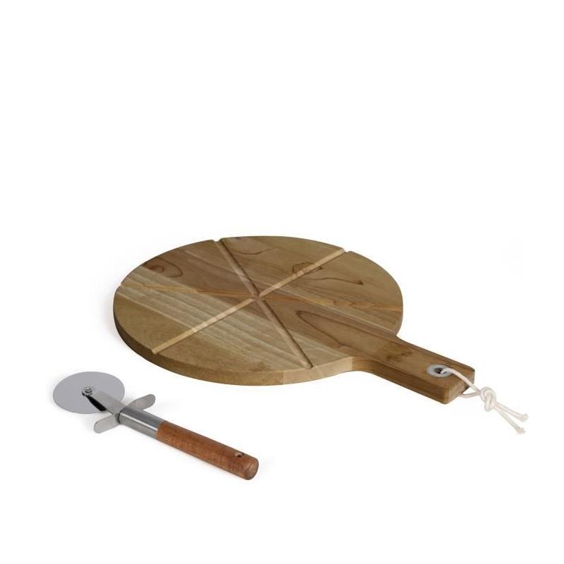 Ensemble pizza LIVOO - Bois acacia - Roulette inclus - 30 x 45 cm