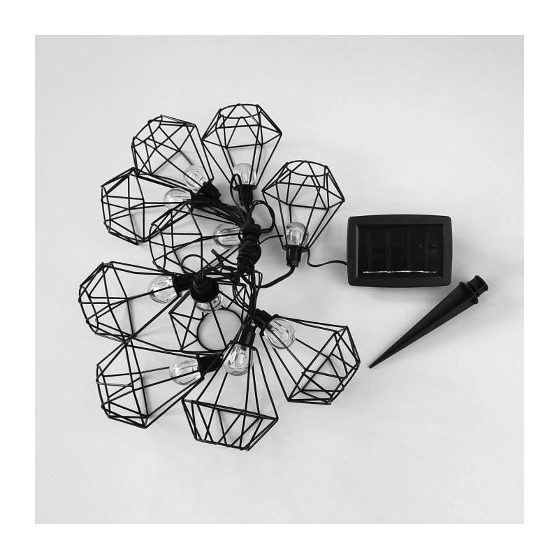 Guirlande solaire cage diamant extérieur - LUMI JARDIN - 10 LED - 3,8m