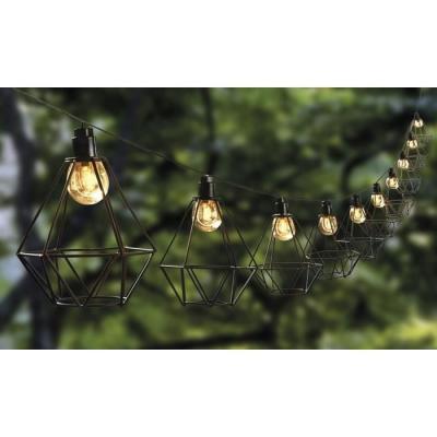 Guirlande solaire cage diamant extérieur - LUMI JARDIN - 10 LED - 3,8m