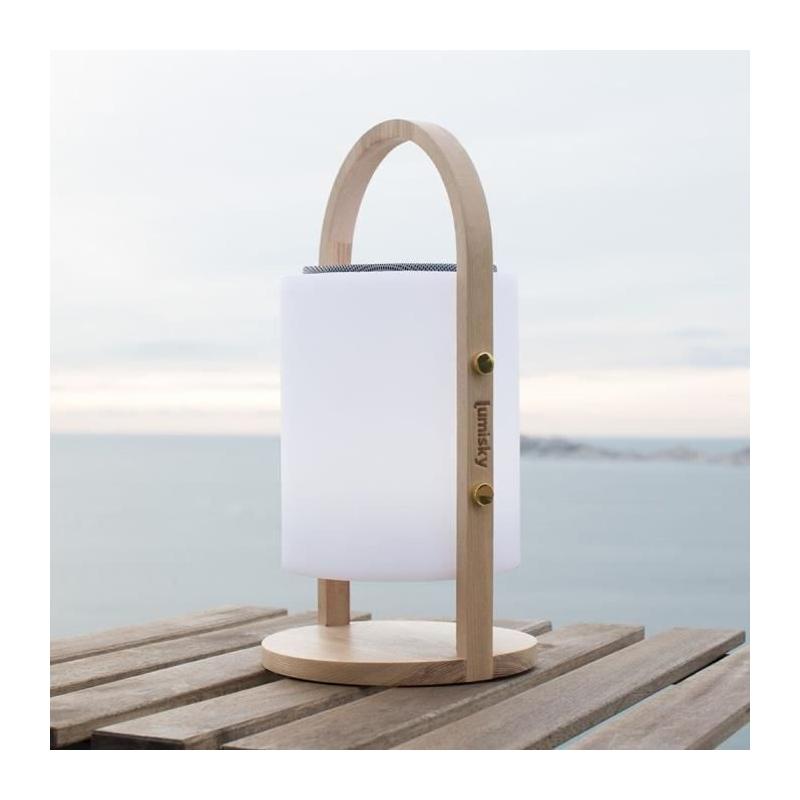 Lampe enceinte bluetooth sans fil LUMISKY WOODY PLAY - H37 cm