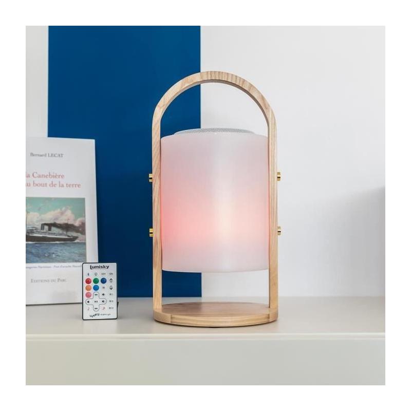 Lampe enceinte bluetooth sans fil LUMISKY WOODY PLAY - H37 cm