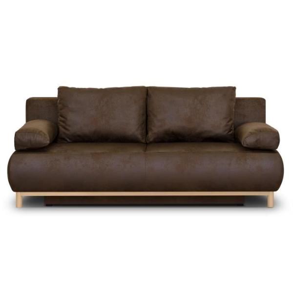 Canapé convertible - 3 places - MIKA - Tissu vintage cuir vieiili Marron foncé - Coffre - 192 x 84 x 93 cm