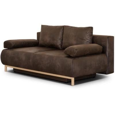 Canapé convertible 3 places MIKA - Marron foncé vintage - Coffre