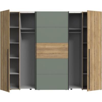 Armoire Chic Chêne et Vert Sauge - 2 Battantes + 2 Coulissantes ≦ 60字符