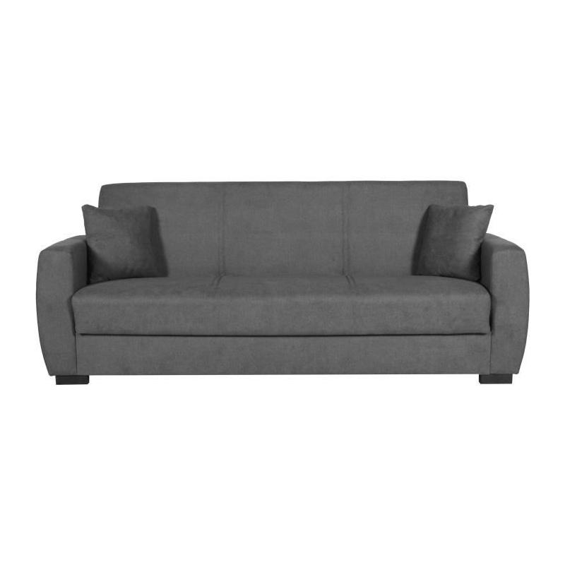 Canapé convertible OSCAR 3 places - Gris clair - Coffre de rangement