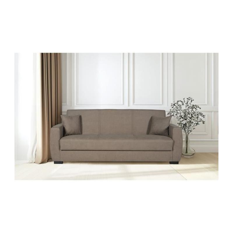 Canapé convertible 3 places OSCAR - Tissu beige - Design pratique