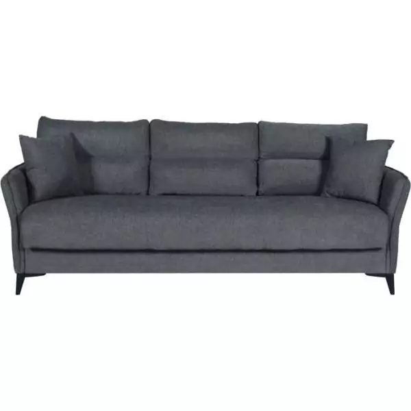 Canapé convertible 3 places - OTTOWA - Tissu gris foncé - 2 coussins - Coffre de rangement - 217 x 92 x 85 cm