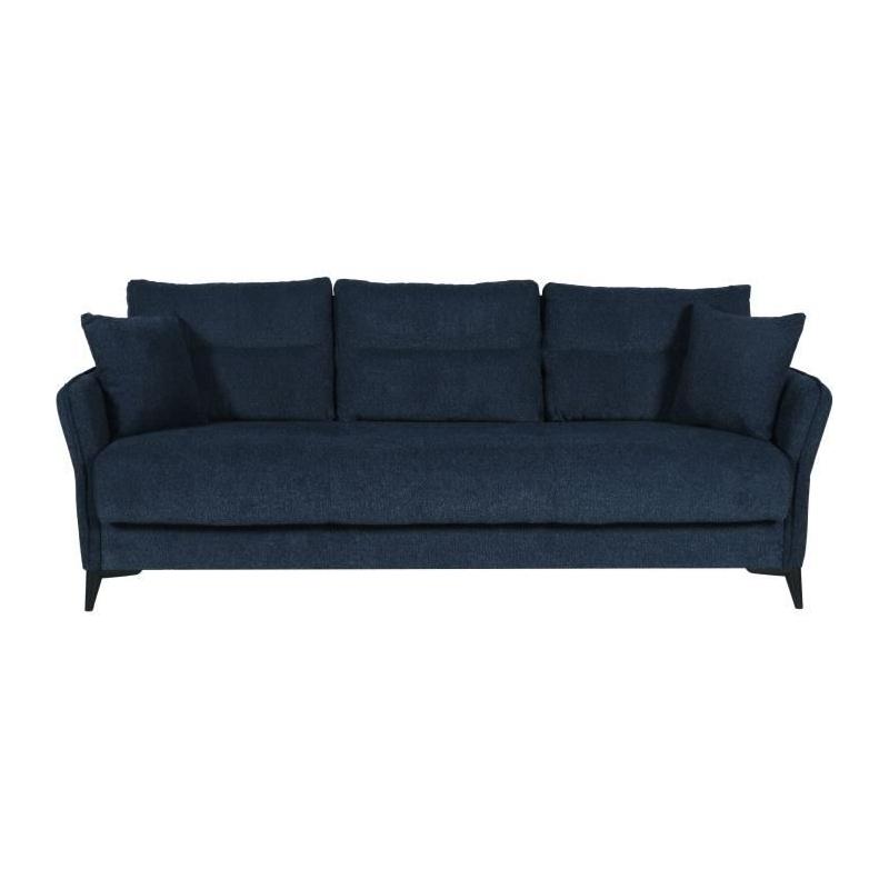 Canapé convertible 3 places OTTOWA - Bleu foncé - Coffre de rangement