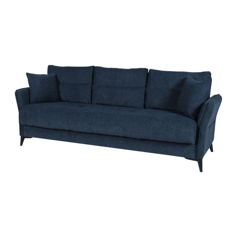 Canapé convertible 3 places OTTOWA - Bleu foncé - Coffre de rangement
