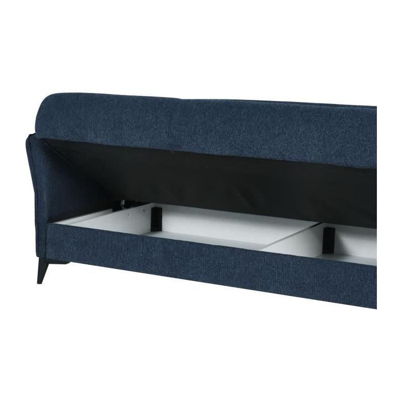 Canapé convertible 3 places OTTOWA - Bleu foncé - Coffre de rangement
