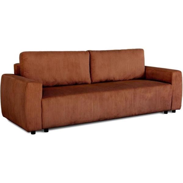 Canapé convertible - 3 places - PHARELL - Tissu Velours côtelé Terracotta - Coffre - 231 x 84 x 91 cm