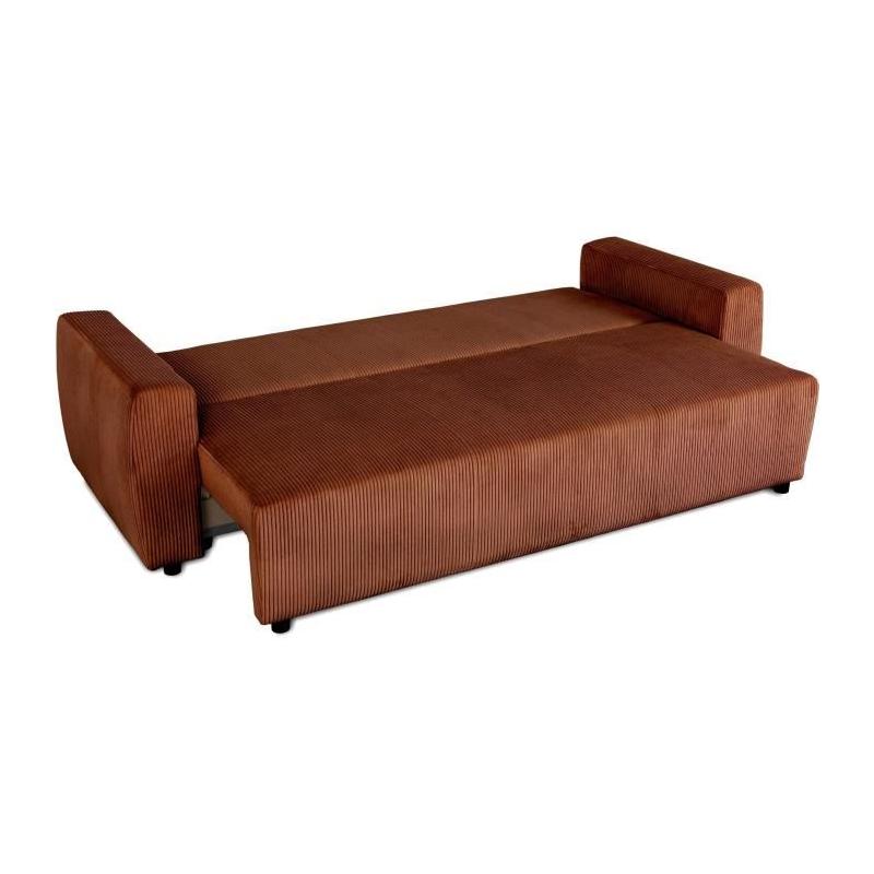 Canapé convertible 3 places PHARELL en velours côtelé - Terracotta
