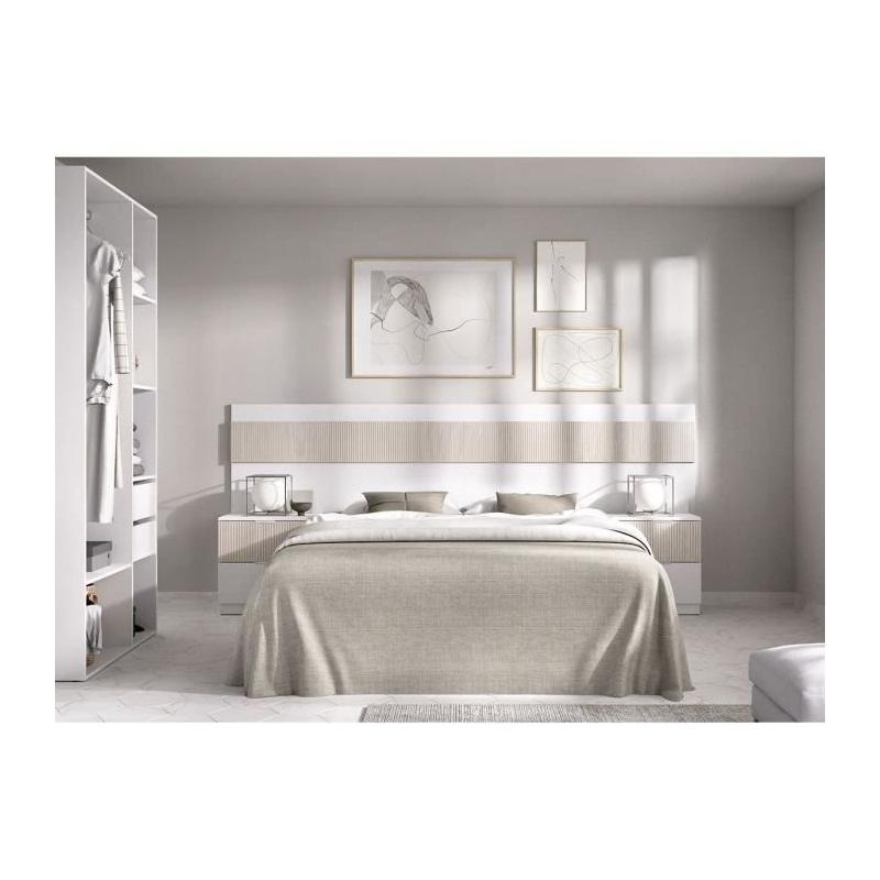 Lit adulte avec chevets intégrés BIANCA - 160 x 200 cm - Blanc/Bois
