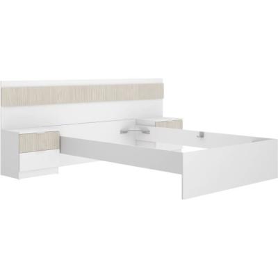 Lit adulte avec chevets intégrés BIANCA - 160 x 200 cm - Blanc/Bois