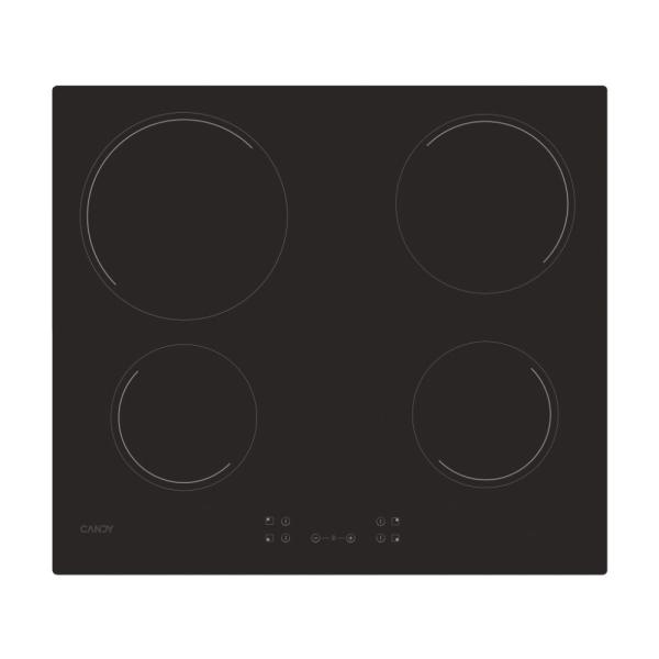 Plaque de cuisson vitrocéramique CANDY CH64CCB - 4 foyers - L 56 x P 49 cm - Revetement verre noir