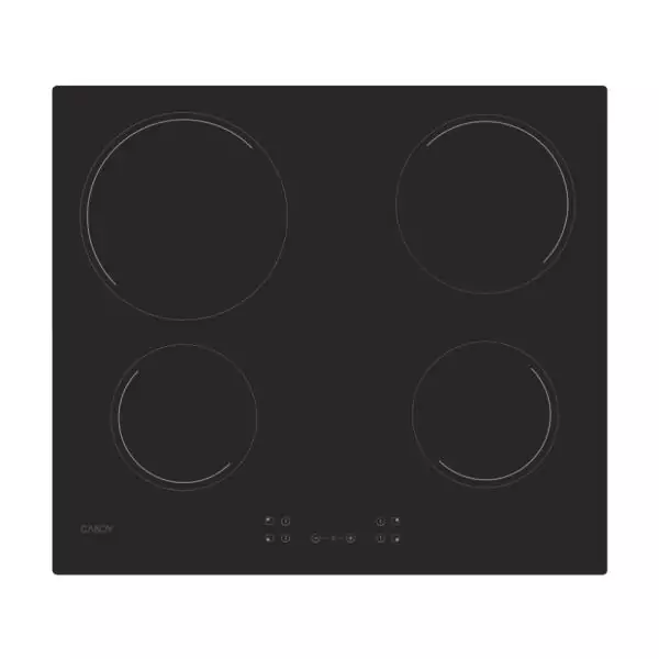 Plaque de cuisson vitrocéramique CANDY CH64CCB - 4 foyers - L 56 x P 49 cm - Revetement verre noir