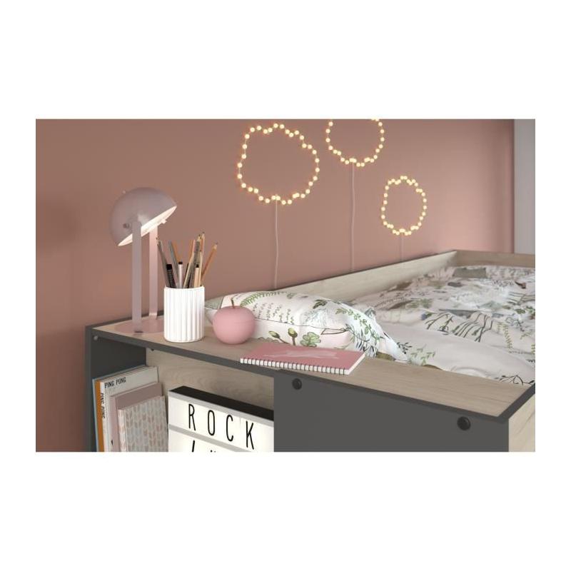 Lits superposés enfant avec rangements - Parisot - Décor Chêne Jackson et Gris Ombre