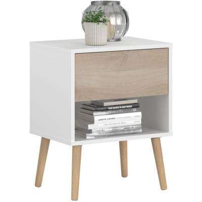 Ensemble Lit 140 x 190 cm + 2 chevets - Style Scandinave - Blanc / Chene