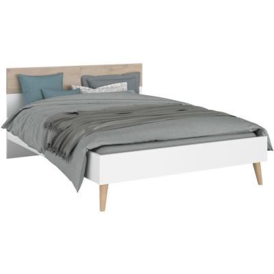 Chambre complète Scandinave Blanc / Chene - Lit 140 x 190 cm, 2 chevets, commode, armoire
