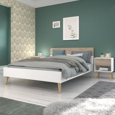 Lit adulte AALBORG 140x190 cm Blanc/Chêne - PARISOT