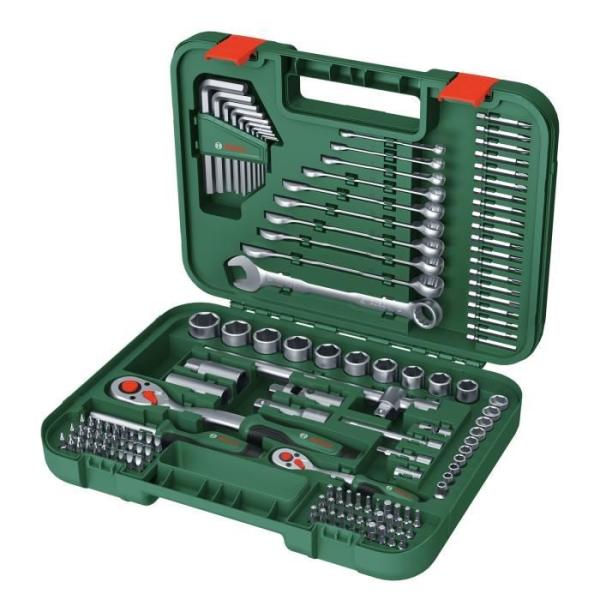 Bosch Set d'outils a main Advanced 132 pcs (pr tâches de fixation difficiles clés/clés mâles/cliquets/tournevis accessoires)