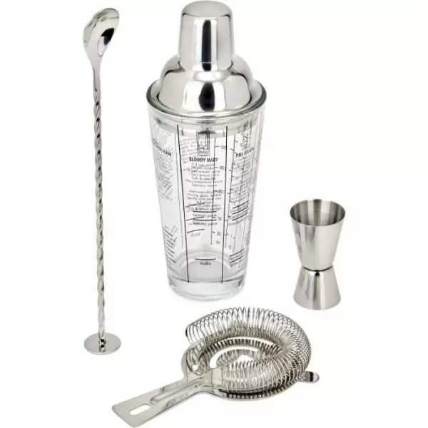 Set a cocktails - LIVOO - GS156 - 400 ml - Acier inoxydable - 1 shaker, 1 doseur, 1 cuillere, 1 passoire - Double graduation