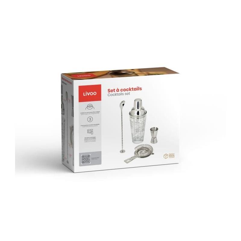 Set cocktails LIVOO 400ml - 1 shaker, 1 doseur, 1 cuillère, 1 passoire
