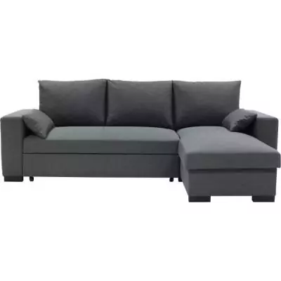 Canapé d'angle convertible MORGAN 3 places Anthracite - Avec coffre et coussins