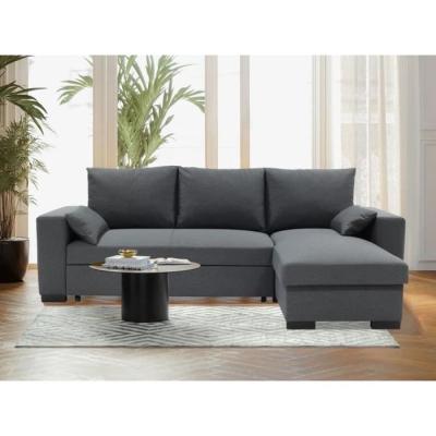 Canapé d'angle convertible MORGAN 3 places Anthracite - Avec coffre et coussins