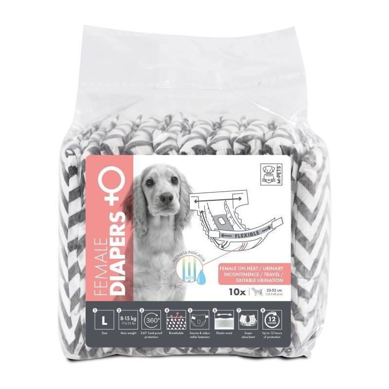Couche pour chien M PETS - Femelle L x10 - 32-52 cm - 8-15kg