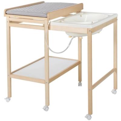 Table à langer et baignoire coulissante - ROBA - Gris tendance - Matelas déperlant - Bois Natu
