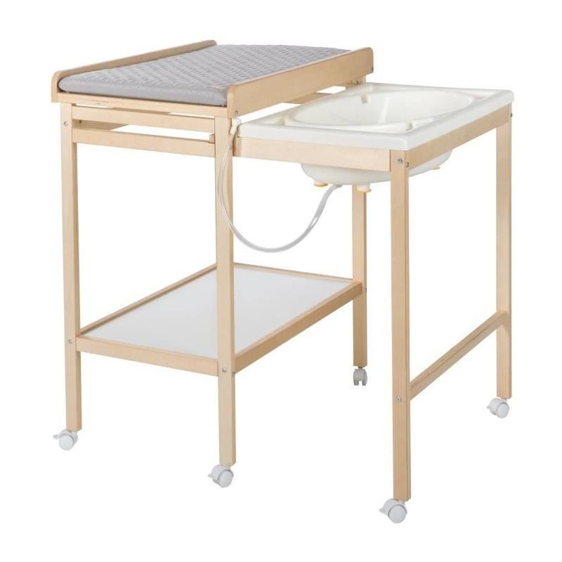Table à langer et baignoire coulissante - ROBA - Gris tendance - Matelas déperlant - Bois Natu