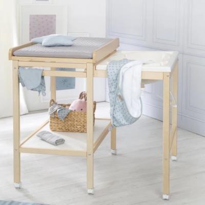 Table à langer et baignoire coulissante - ROBA - Gris tendance - Matelas déperlant - Bois Natu