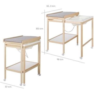 Table à langer et baignoire coulissante - ROBA - Gris tendance - Matelas déperlant - Bois Natu